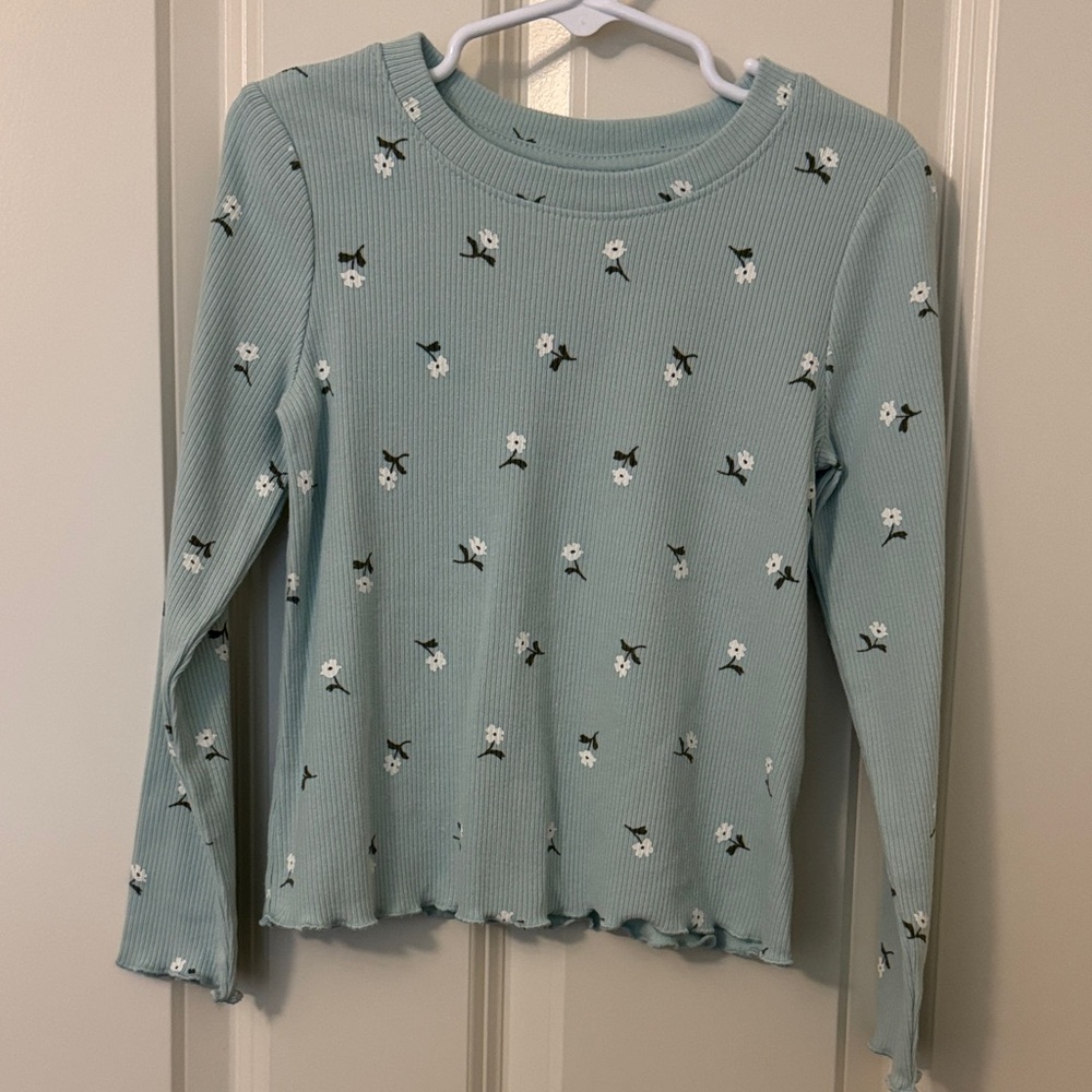 Cat & Jack Floral Long Sleeve Top - Light Blue